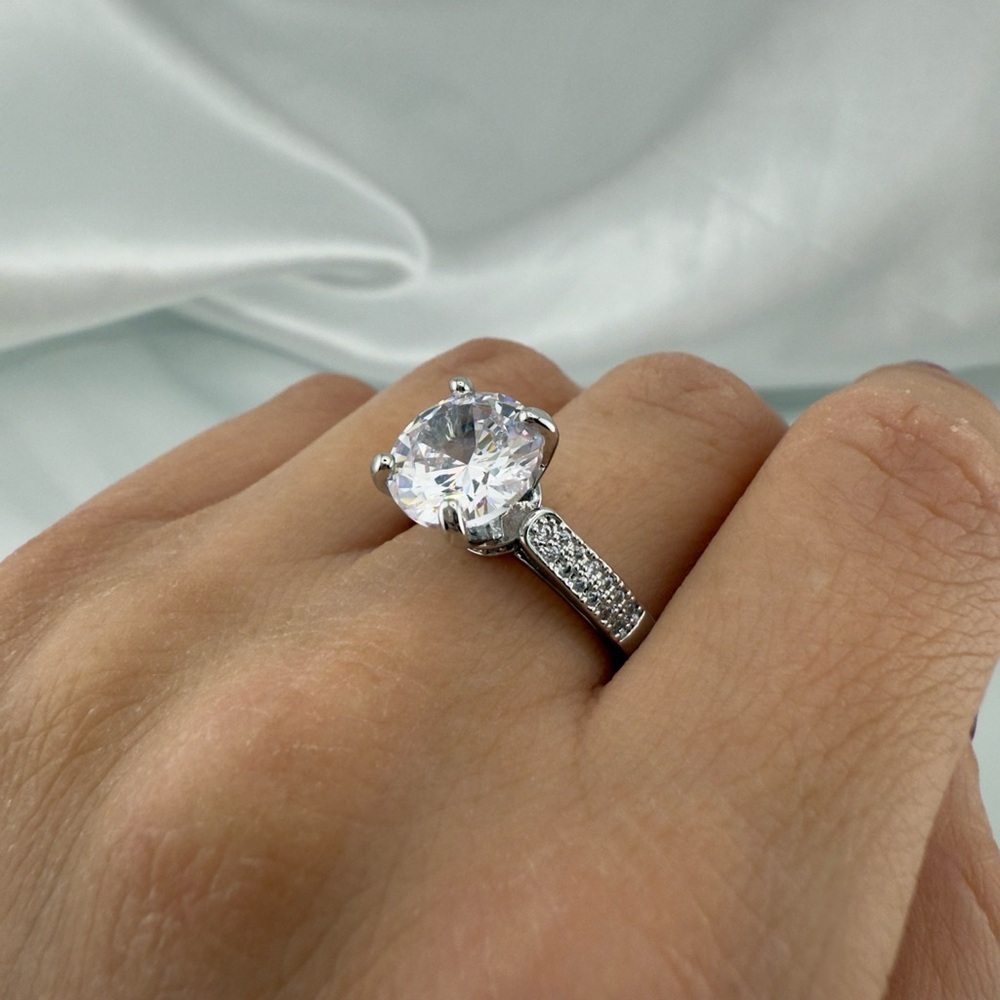 Wedding Engagement Silver Color Ring with Clear Stone - Picture 8 of 10